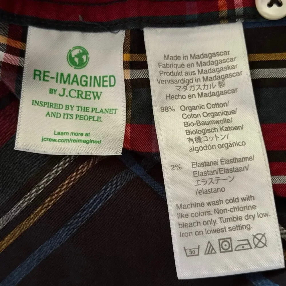 J Crew Holiday Tartan Shirt Mens Size M Organic Cotton Stretch Slim Plaid Work